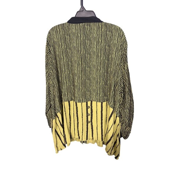Ali Miles Womens 3X Black & Yellow Button-Front Striped Tunic Blouse Loose Fit - Picture 2 of 6